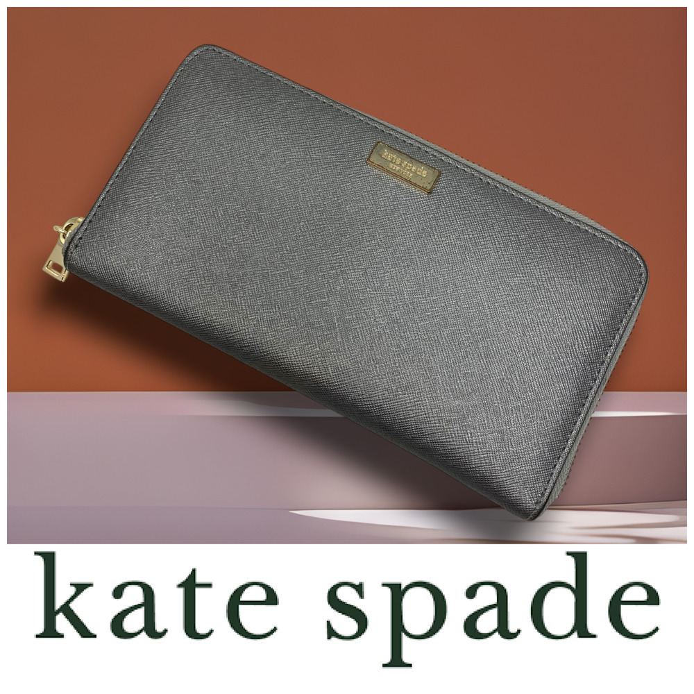 Kate Spade New York Silver Saffiano Leather Zip Around Wallet Large Continental